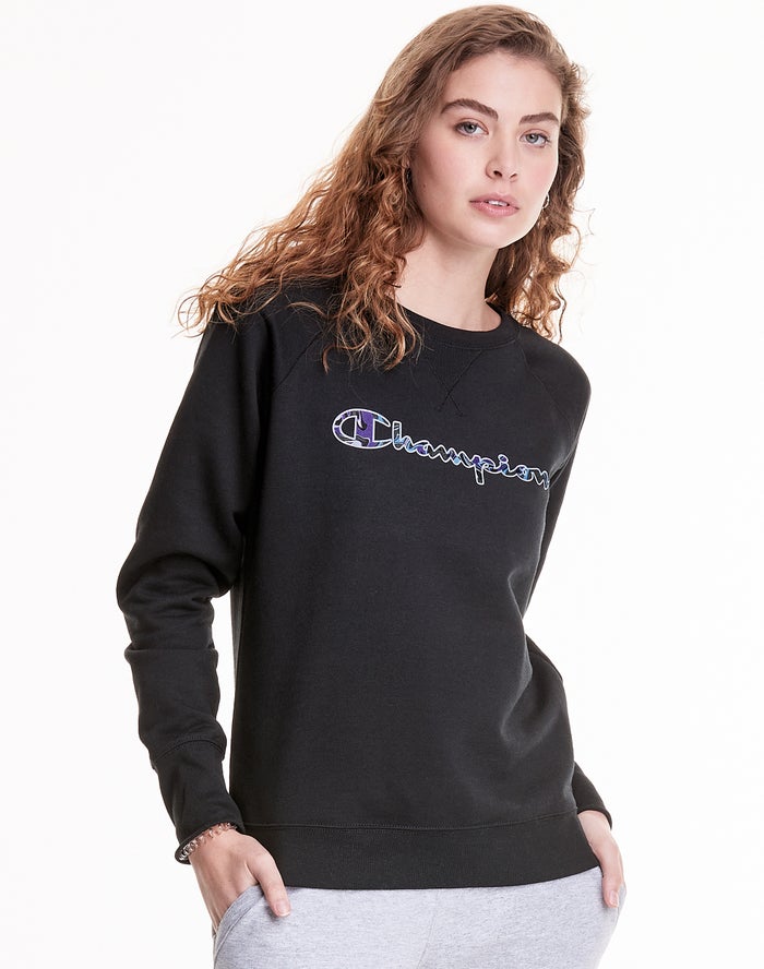 Champion Powerblend Fleece Crew Liquid Filled C T-Shirt Dames - Zwart - Belgie 5074MJNKD